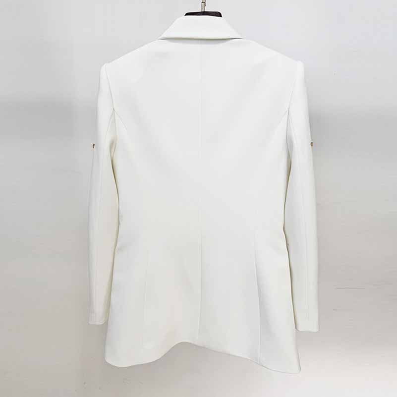 Women's Bat-Beading Embellished Blazer One Button Coat In White