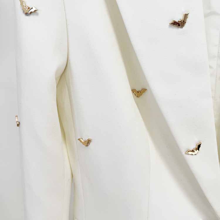 Women's Bat-Beading Embellished Blazer One Button Coat In White