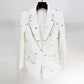 Women's Bat-Beading Embellished Blazer One Button Coat In White