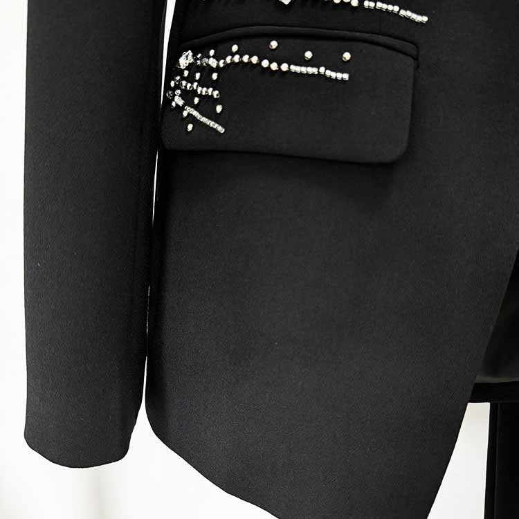 Women's Beaded Line Embellished One Button Pantsuit Black Formal Suit