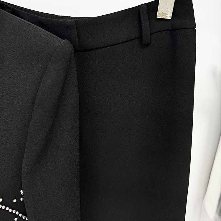 Women's Beaded Line Embellished One Button Pantsuit Black Formal Suit