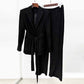 Women's Beaded Line Embellished Pantsuit Black Blazer Trousers Set