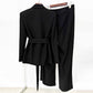 Women's Beaded Line Embellished Pantsuit Black Blazer Trousers Set