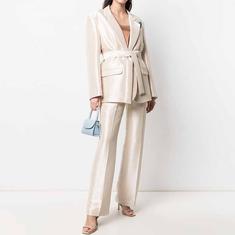 Women's Belted Blazer Suit Elegant Business Suit Formal Pantsuit