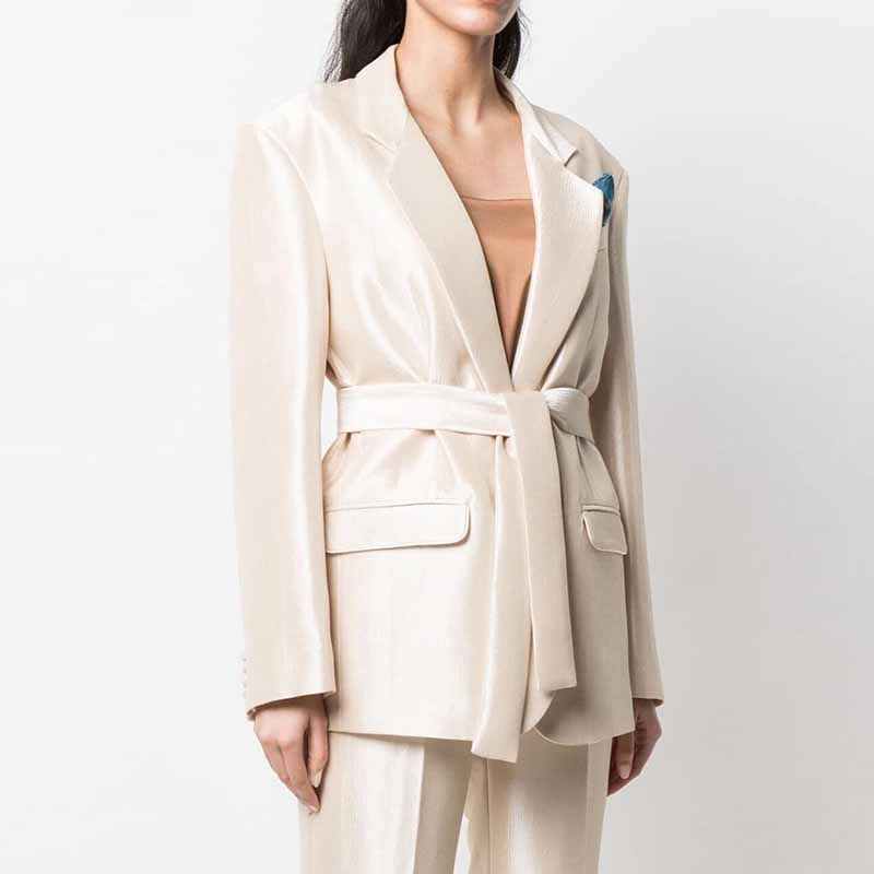 Women's Belted Blazer Suit Elegant Business Suit Formal Pantsuit