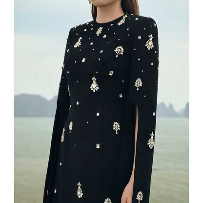 Women's Black Beaded Formal Dresses Long Evening Gowns