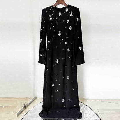 Women's Black Beaded Formal Dresses Long Evening Gowns