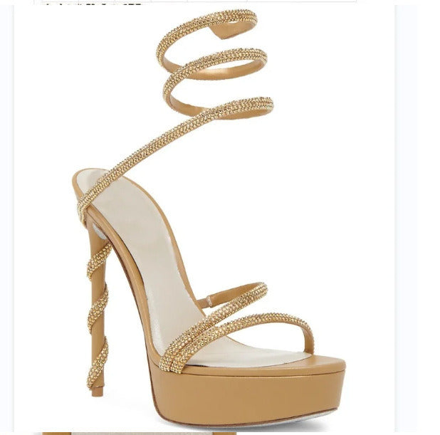 Women's Black Glitter Platform Stiletto Sandals - Sexy Strappy Lace-Up Open Toe High Heels