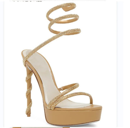 Women's Black Glitter Platform Stiletto Sandals - Sexy Strappy Lace-Up Open Toe High Heels