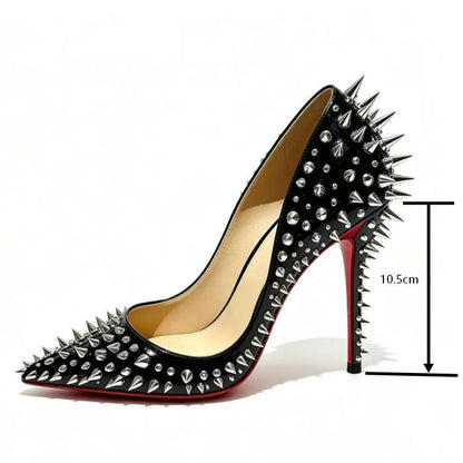 Women's Black Stiletto Pumps Red Sole Pointed Toe Rivet Spike High Heels