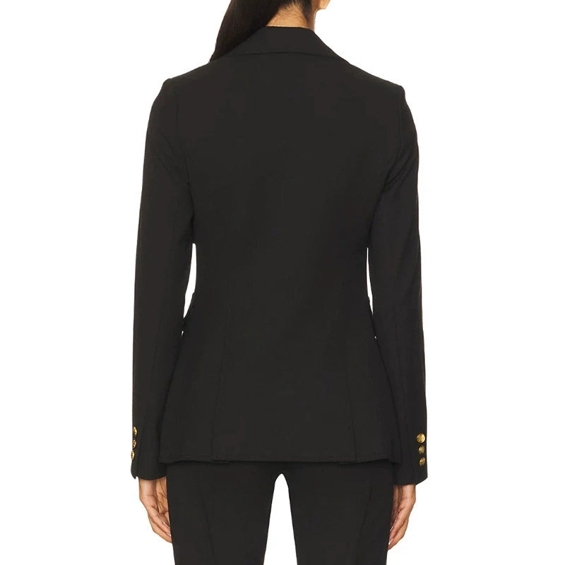 Women’s Black Two Piece Pant Suit | Gold Button Blazer & Flared Pants Set