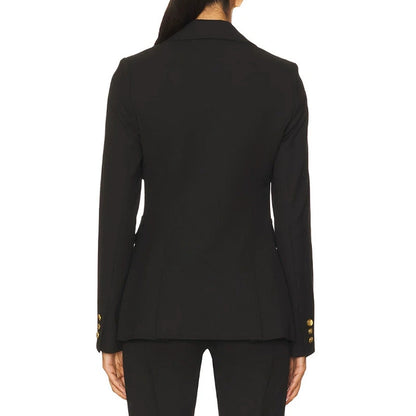 Women’s Black Two Piece Pant Suit | Gold Button Blazer & Flared Pants Set