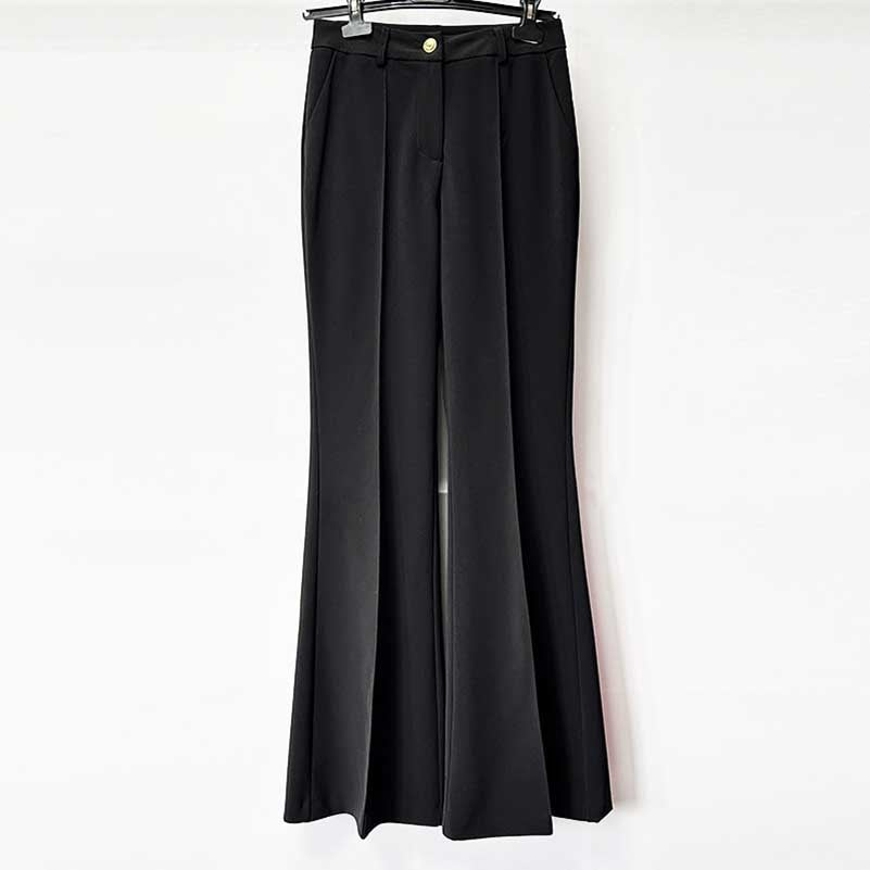 Women’s Black Two Piece Pant Suit | Gold Button Blazer & Flared Pants Set