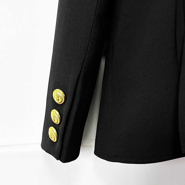 Women’s Black Two Piece Pant Suit | Gold Button Blazer & Flared Pants Set