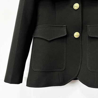 Women’s Black Two Piece Pant Suit | Gold Button Blazer & Flared Pants Set