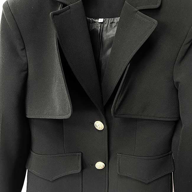 Women’s Black Two Piece Pant Suit | Gold Button Blazer & Flared Pants Set