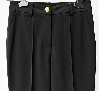 Women’s Black Two Piece Pant Suit | Gold Button Blazer & Flared Pants Set