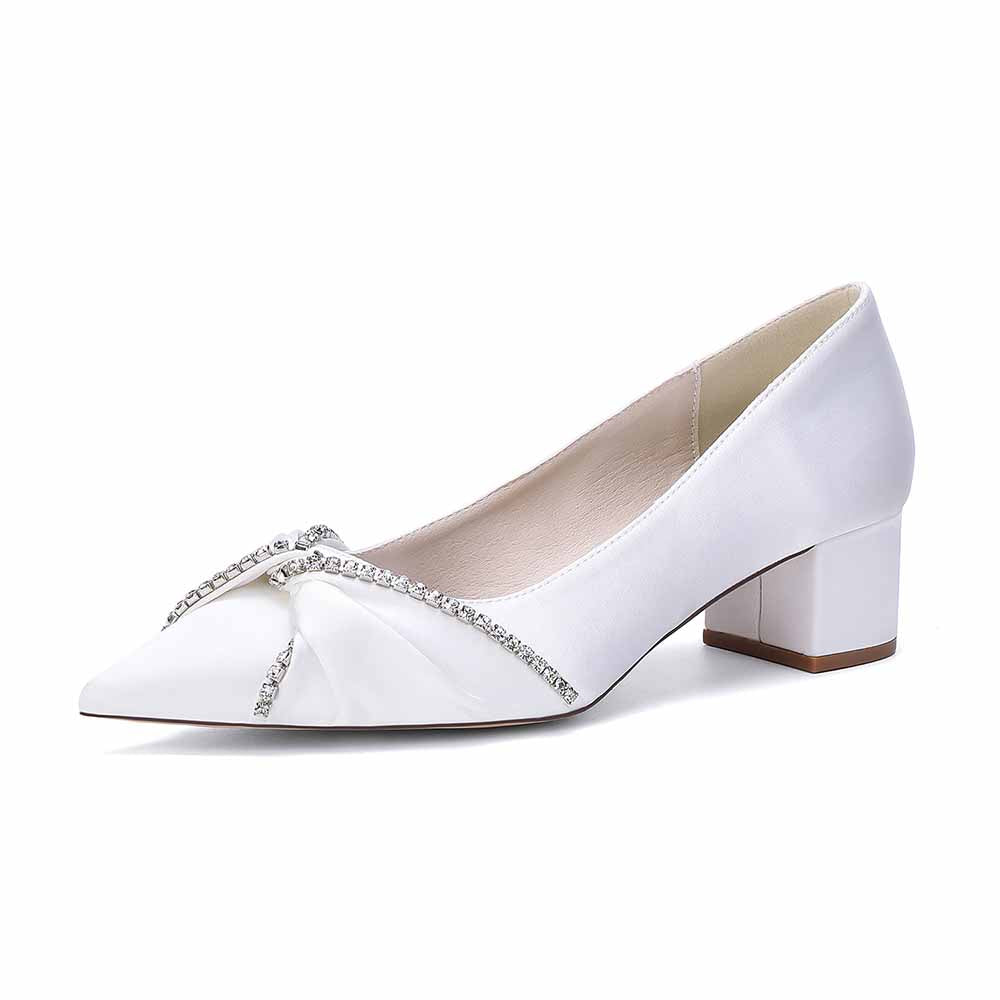 Women's Block Heel Satin Wedding Shoes – Elegant Bridal Footwear for Weddings