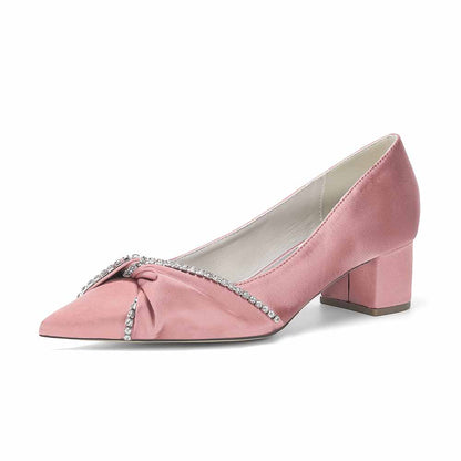 Women's Block Heel Satin Wedding Shoes – Elegant Bridal Footwear for Weddings