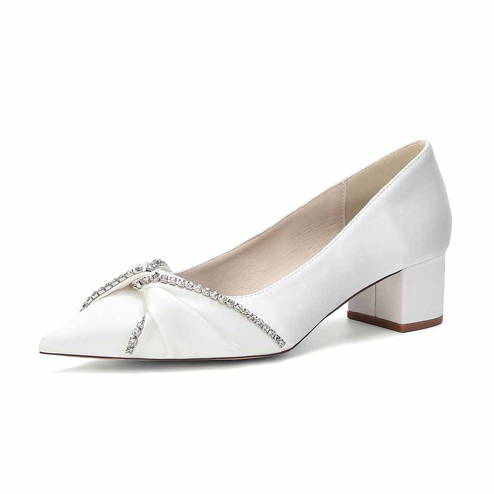 Women's Block Heel Satin Wedding Shoes – Elegant Bridal Footwear for Weddings
