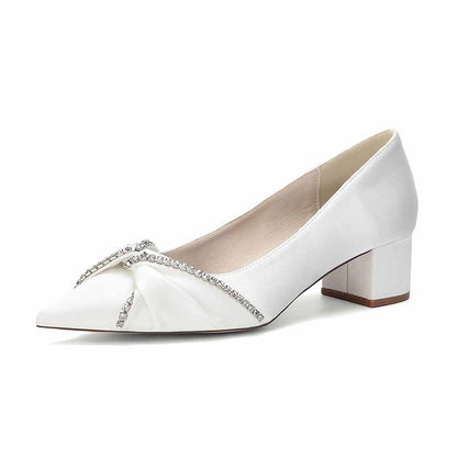 Women's Block Heel Satin Wedding Shoes – Elegant Bridal Footwear for Weddings