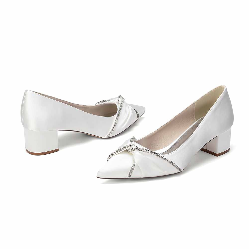 Women's Block Heel Satin Wedding Shoes – Elegant Bridal Footwear for Weddings