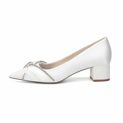 Women's Block Heel Satin Wedding Shoes – Elegant Bridal Footwear for Weddings