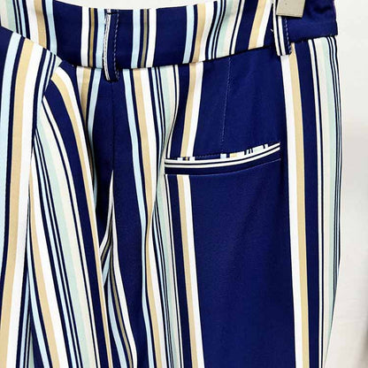 Women's Blue Striped Flared Pantsuit Two Pieces Formal Set Party Suit
