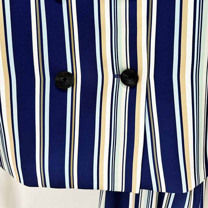 Women's Blue Striped Flared Pantsuit Two Pieces Formal Set Party Suit