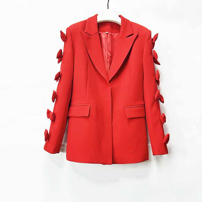 Women's Bows Sleeves Blazer V Neck Bowknot Jacket Coat