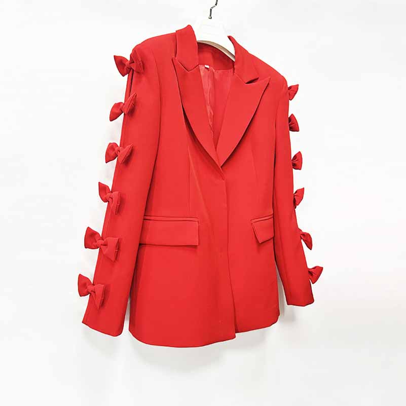 Women's Bows Sleeves Blazer V Neck Bowknot Jacket Coat