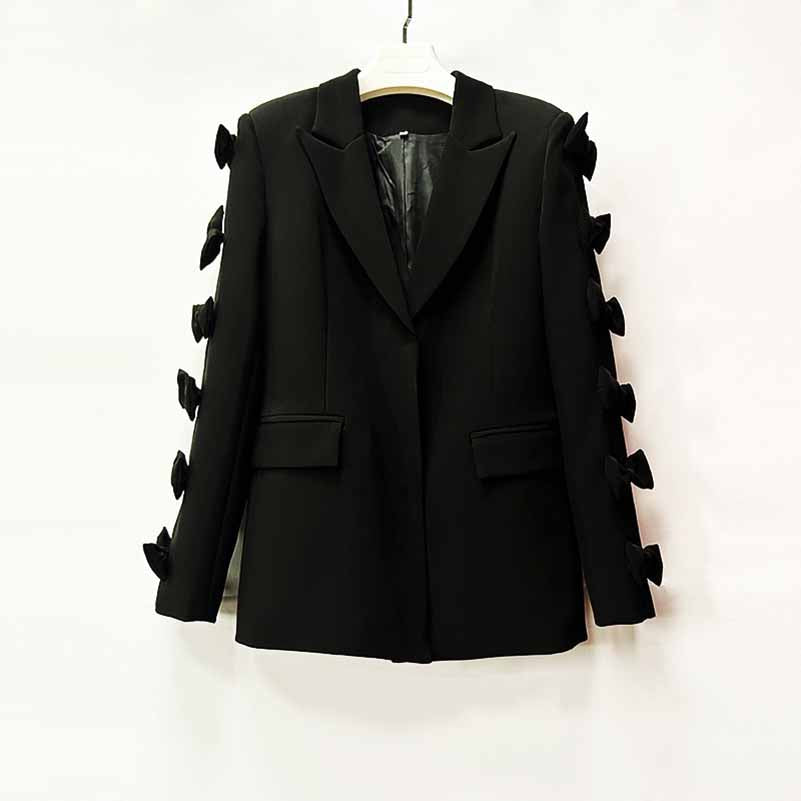 Women's Bows Sleeves Blazer V Neck Bowknot Jacket Coat