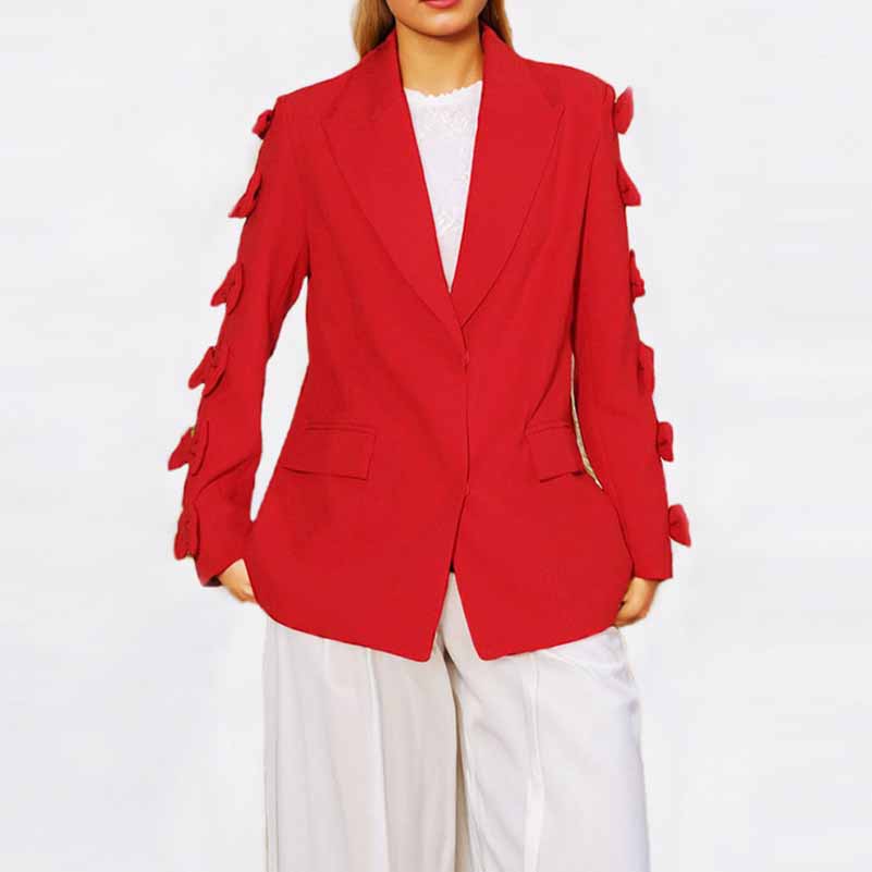 Women's Bows Sleeves Blazer V Neck Bowknot Jacket Coat