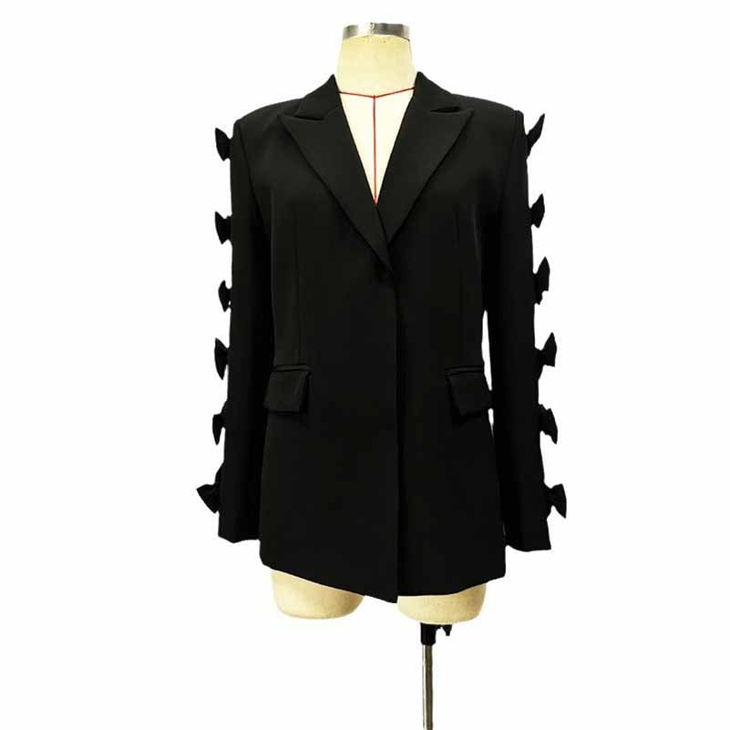 Women's Bows Sleeves Blazer V Neck Bowknot Jacket Coat