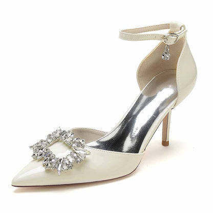 Women's Bridal Heels Buckle Rhinestone Ankle Strap Stiletto Wedding Shoes