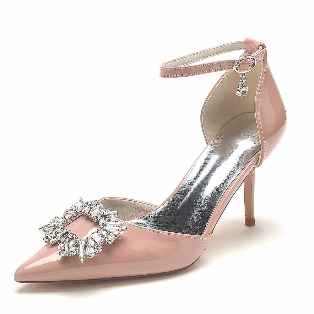 Women's Bridal Heels Buckle Rhinestone Ankle Strap Stiletto Wedding Shoes