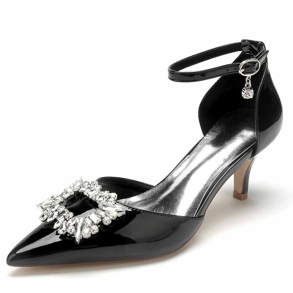 Women's Bridal Rhinestone Low Heel Party Heels Ankle Strap Stiletto Shoes