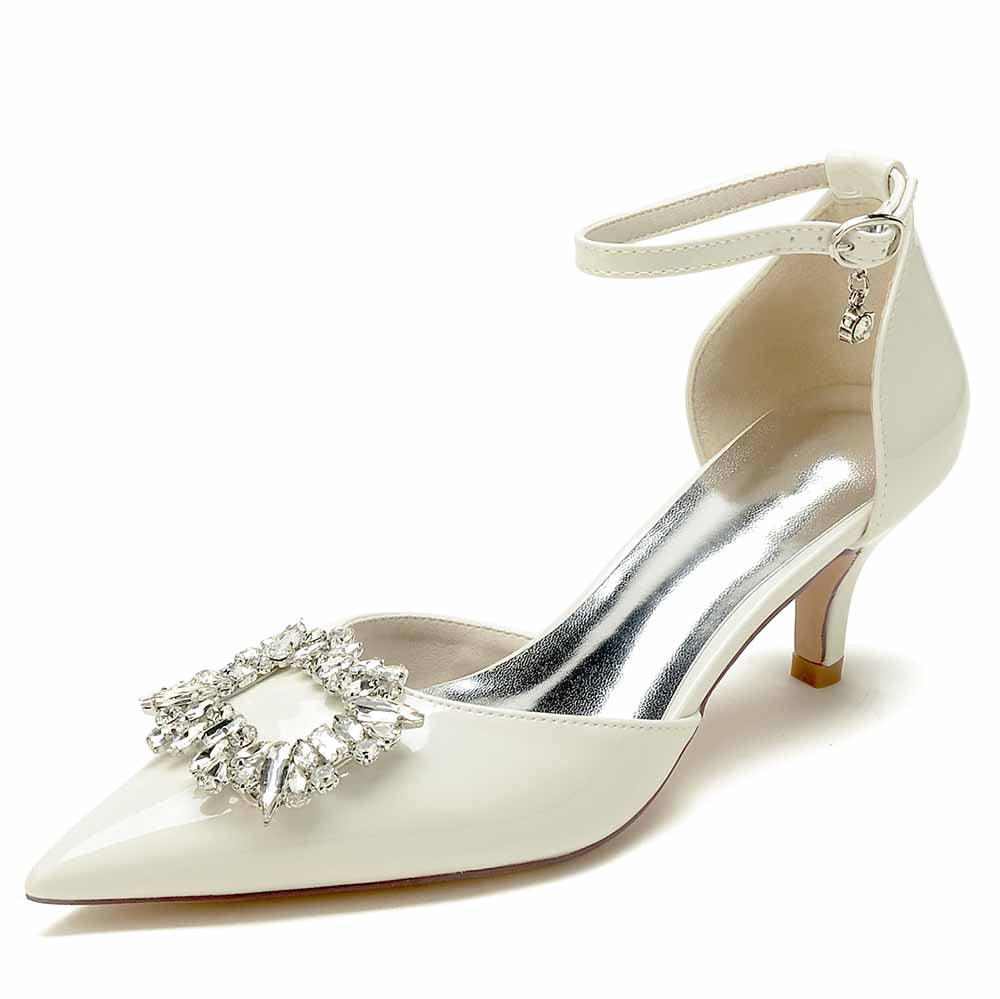 Women's Bridal Rhinestone Low Heel Party Heels Ankle Strap Stiletto Shoes