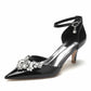 Women's Bridal Shoes Rhinestone Low Heel Party Heels Ankle Strap Stiletto Shoes