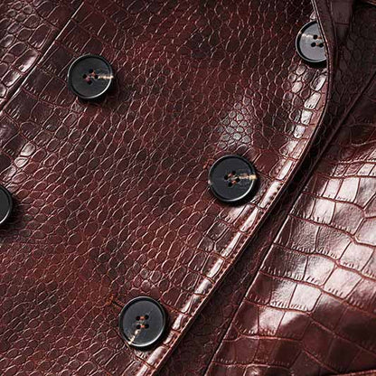 Women's Brown Faux Leather  Croc-Effect Trench Coat