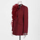 Women's Burgundy Blazer With Flounce Jacket