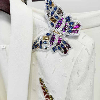 Women's Butterfly Beading Pantsuit 2 Two Piece Set Party Outfit Wedding Suit
