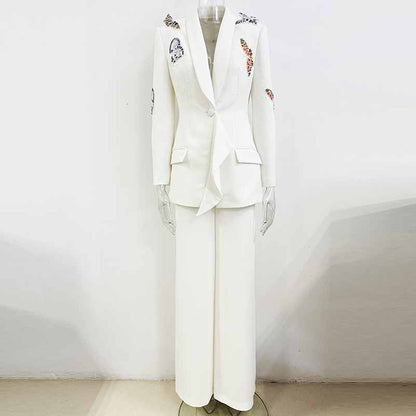 Women's Butterfly Beading Pantsuit 2 Two Piece Set Party Outfit Wedding Suit
