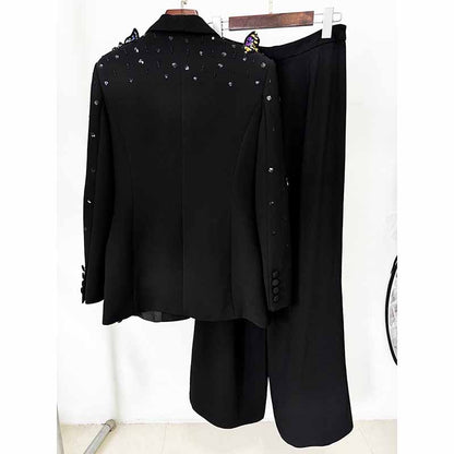 Women's Butterfly Beading Pantsuit 2 Two Piece Set Party Outfit Wedding Suit