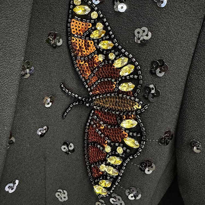 Women's Butterfly Beading Pantsuit 2 Two Piece Set Party Outfit Wedding Suit