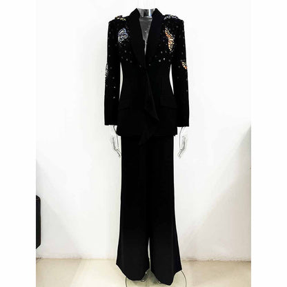 Women's Butterfly Beading Pantsuit 2 Two Piece Set Party Outfit Wedding Suit