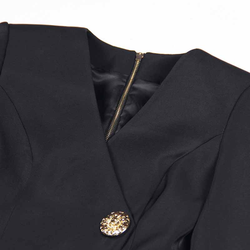 Women's Button-embellished Black Mini Blazer Dress