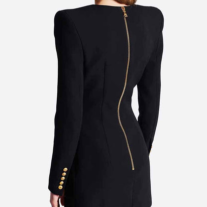 Women's Button-embellished Black Mini Blazer Dress
