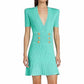 Women's Button-embellished Knitted Dress V-neck Mini Dress in Turquoise