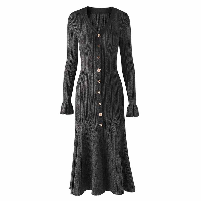 Women's Button Detail Ribbed-knit Midi Dresses